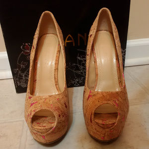 Cork Metallic Pink Platform Pumps